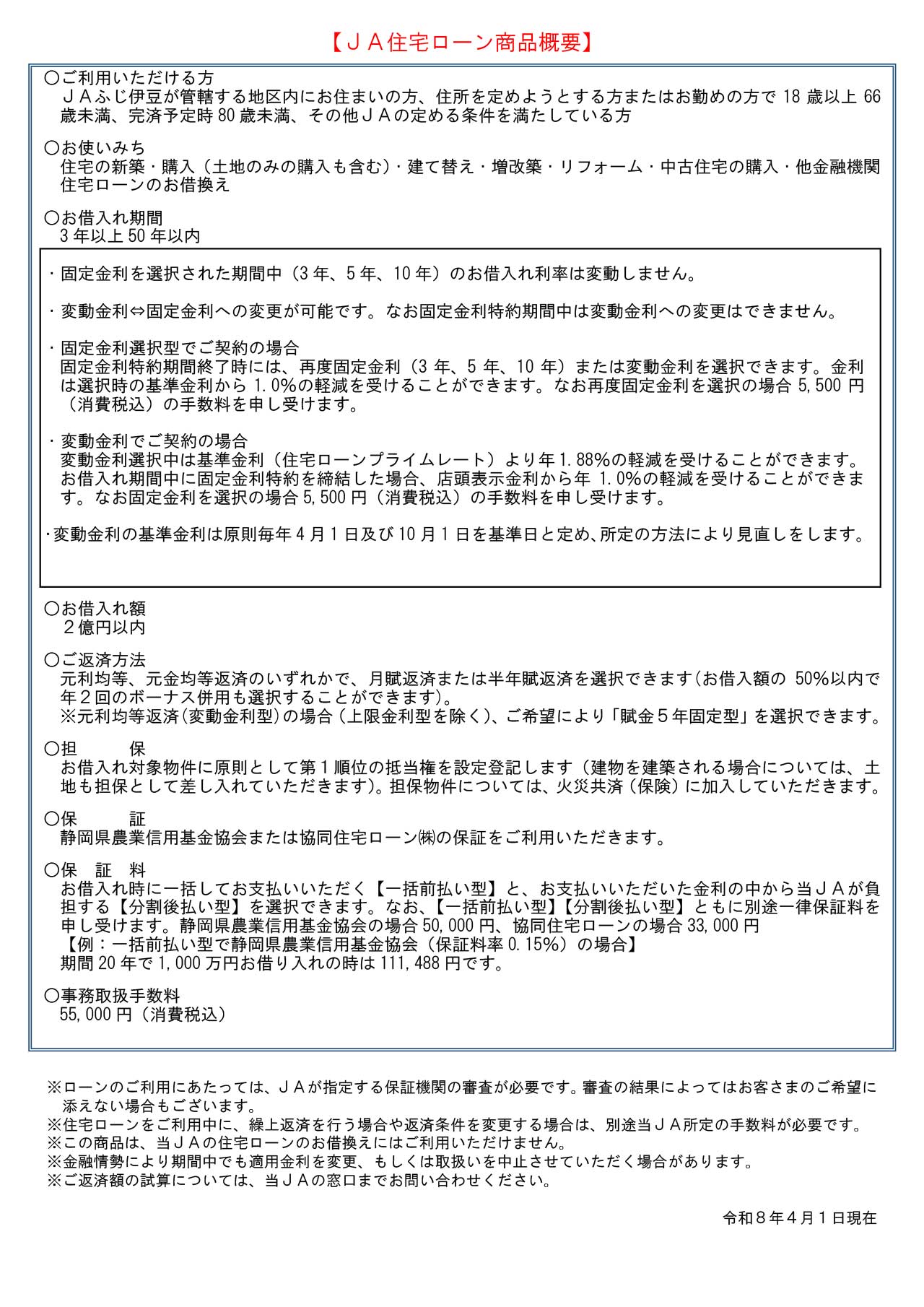 2.JAふじ伊豆_住宅ローンチラシ裏（R8.4.1~R8.9